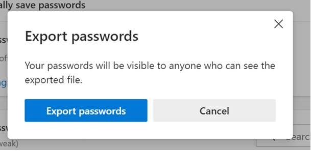confirm export passwords